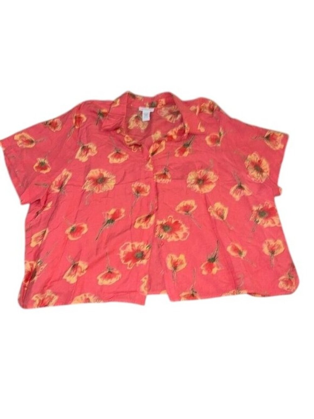Avenue Womens Floral Print Short Sleeve Blouse Size 30/32 Linen & Rayon Pink